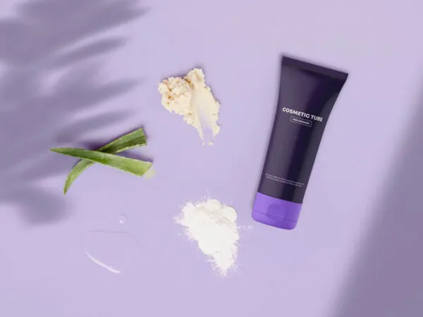 Top View Cosmetic Tube and Ingredients Mockup Scene with Shadow 1