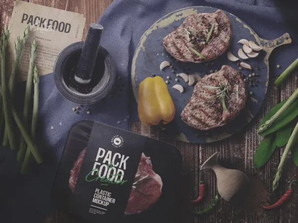 Top View Food Scene Mockup with Plastic Container and Paper 1