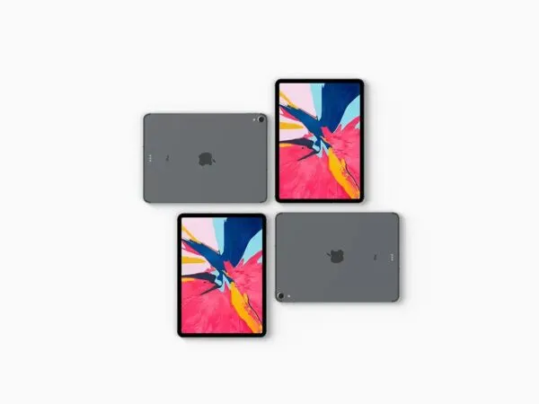 Top View Four Isometric iPad Pro 2018 Mockup Set 1