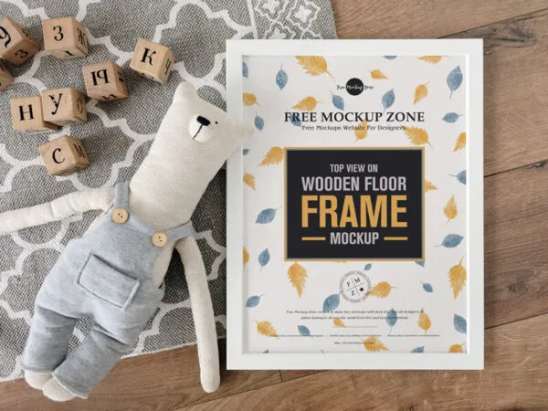 Top View Frame on Wooden Floor Mockup 1
