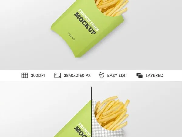 Top View French Fries Paper Box Laying Down Mockup 1