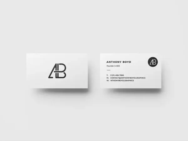 Top View Front and Back Business Card on Plain Background Mockup 1