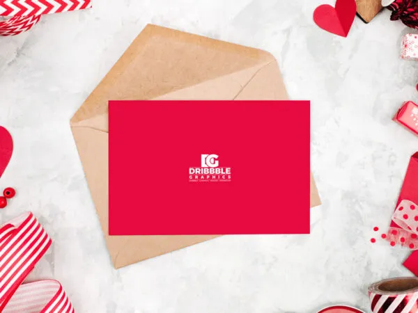 Top View Greeting Card with Envelop Mockup 1