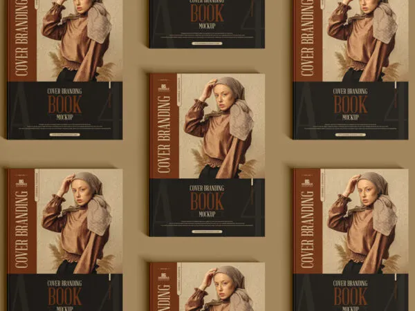 Top View Grid A4 Cover Branding Book Mockup 1