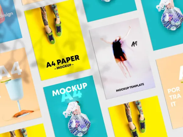 Top View Grid A4 Flyers Mockup 1