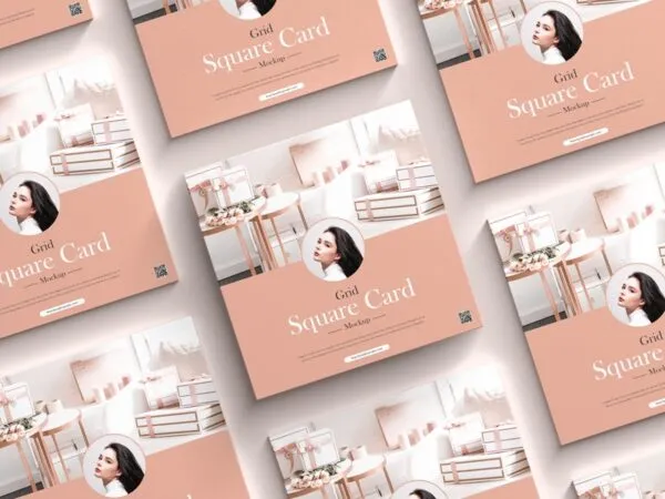 Top View Grid Square Cards Mockup 1