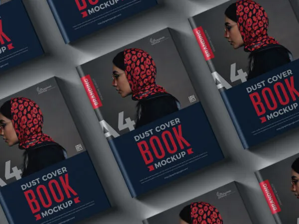 Top View Grid Style Dust Cover Books on Floor Mockup 1
