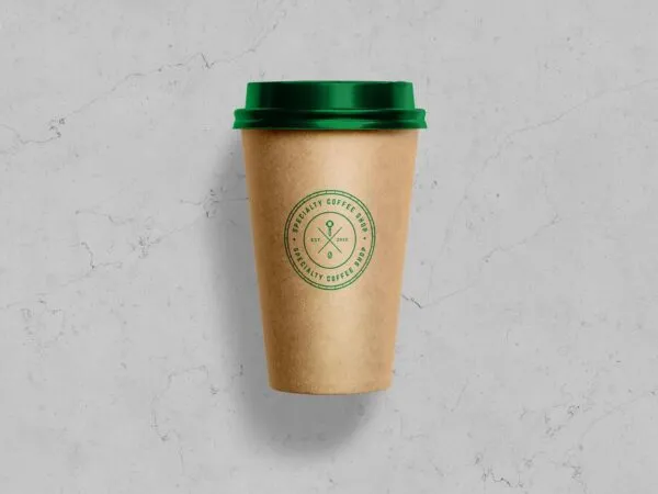 Top View Kraft Paper Coffee Cup on Marble Mockup 1