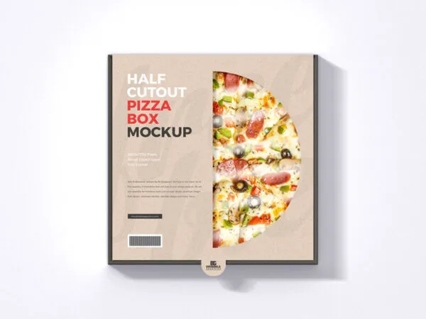 Top View Minimalistic Half Cutout Pizza Box on Floor Mockup 1