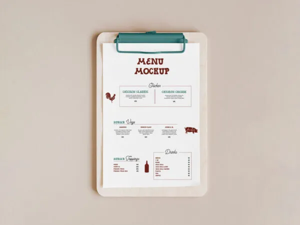 Top View Minimalistic Menu Card Mockup 1