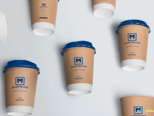 Top View Mockup of Coffee Cups Laying Down on Floor 1