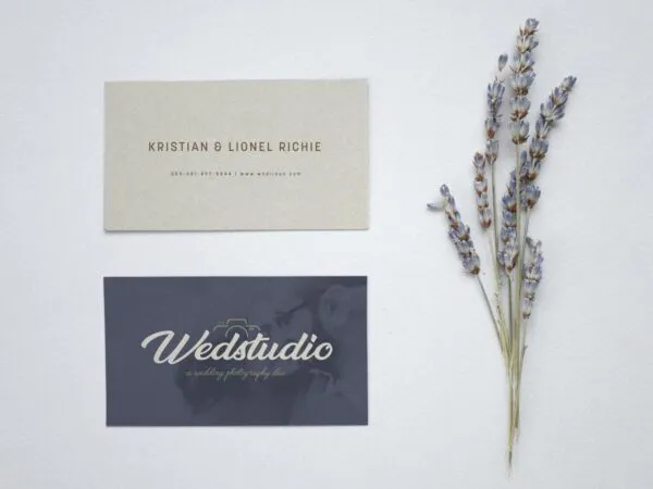 Top View Mockup of Two Business Cards Laid Horizontally in a Column 1