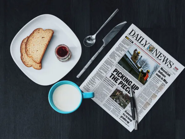 Top View Newspaper Mockup in Breakfast Scene 1