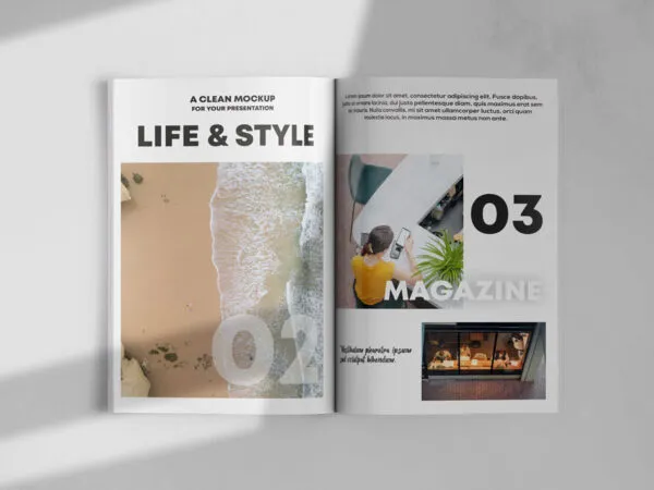 Top View Open Magazine on Floor Mockup with Shadow 1