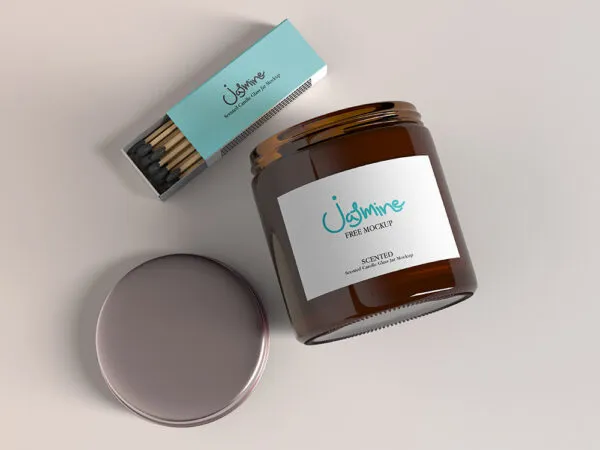 Top View Scented Candle Glass Jar with Match Box Mockup 1