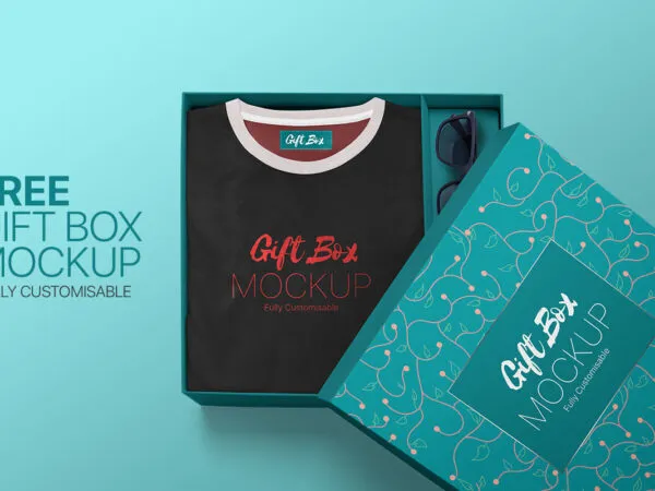 Top View Square Gift Box with a Shirt Mockup 1