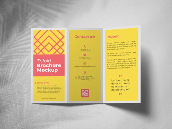 Top View Tri fold Brochure Mockup with Shadows Overlay 1