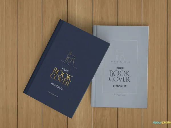 Top View Two Hardcover Books Mockup on Wooden Surface 1