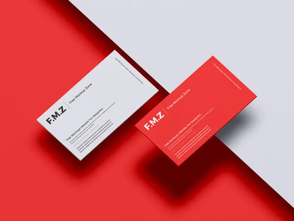 Top View Two Hovering Business Cards Branding Mockup 1