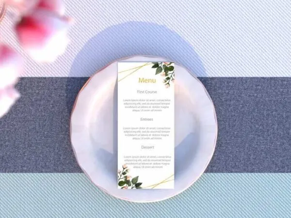 Top View Vertical Wedding Menu on Plate Mockup 1