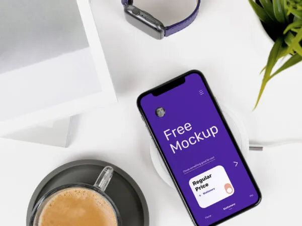 Top View iPhone X on a Desk Mockup 1