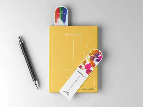 Top View of 2 Bookmark Mockups on a Book Cover 1