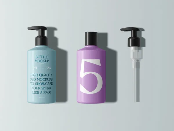 Top View of 2 Bottles on the Floor Mockup with Pump 1