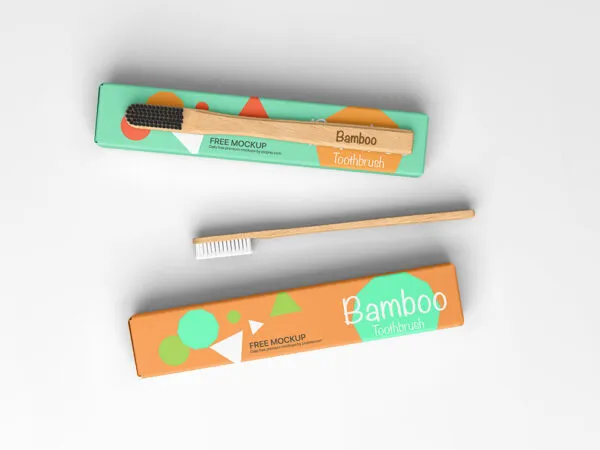 Top View of 2 Box Mockups with 2 Bamboo Toothbrushes 1