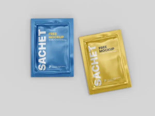 Top View of 2 Metallic Foil Sachets Mockup 1
