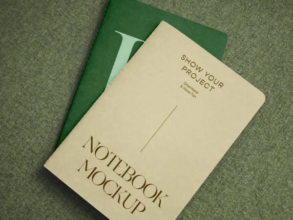 Top View of 2 Notebooks on Sofa Mockup 1