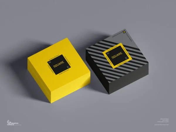 Top View of 2 Stacks of Square Business Card Mockup 1