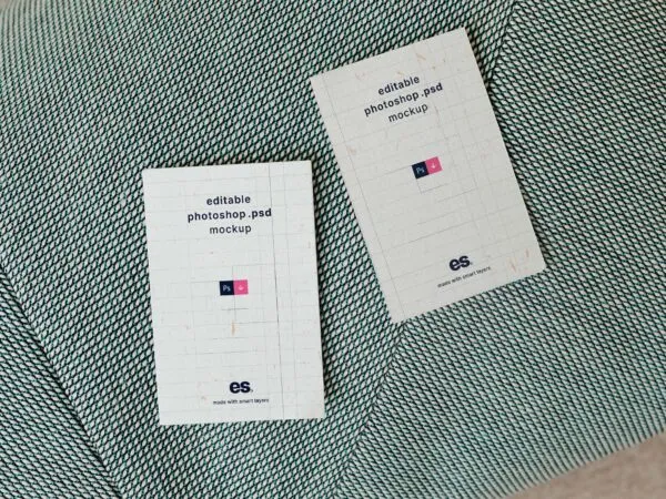 Top View of 2 Vertical Business Cards Mockup on Fabric 1