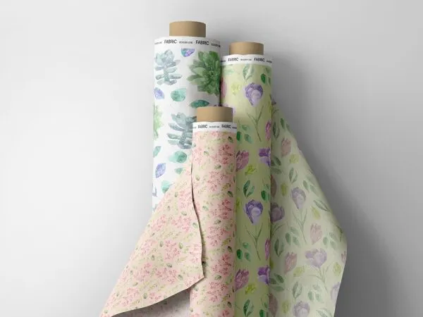 Top View of 3 Fabric Rolls Mockup 1