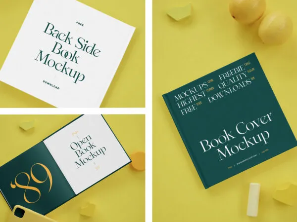 Top View of 3 Mockups of Hard Cover Book on Desk 1