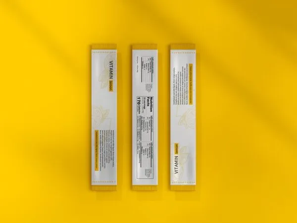 Top View of 3 Sachet Sticks Mockup 1