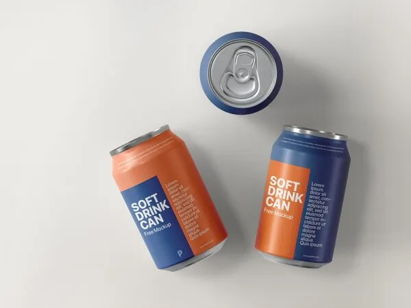 Top View of 3 Soft Drink Cans Mockup 1