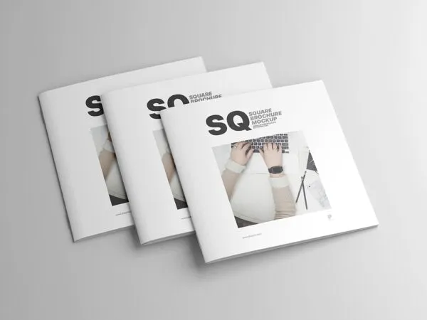 Top View of 3 Square Brochures Mockup 1