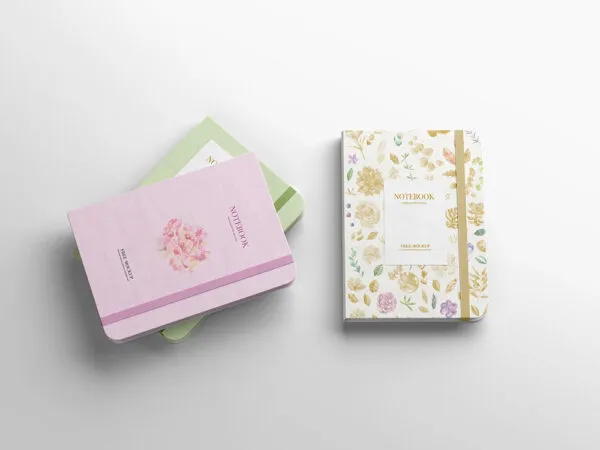 Top View of 3 Stacked Notebooks Mockup 1