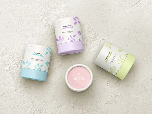 Top View of 4 Paper Tubes Tea Packaging Mockup 1