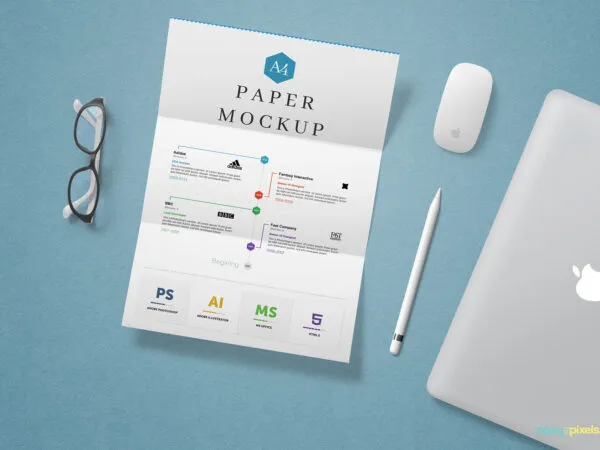 Top View of A4 Paper Letter Set Mockup 1