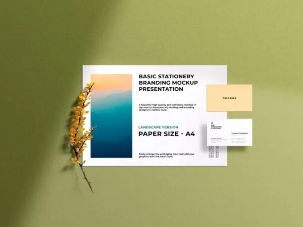 Top View of Basic Stationery Items Mockup 1