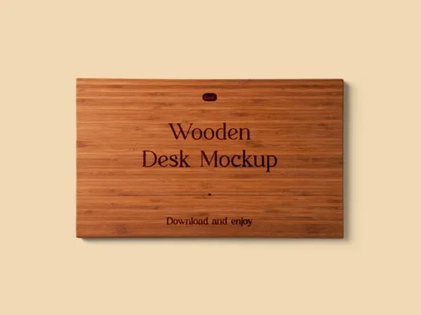 Top View of Big Wooden Desk Mockup 1