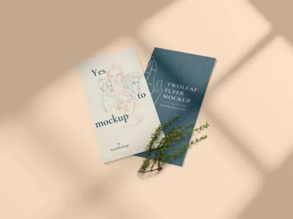 Top View of Both Sides of a Realistic Flyer Mockup 1