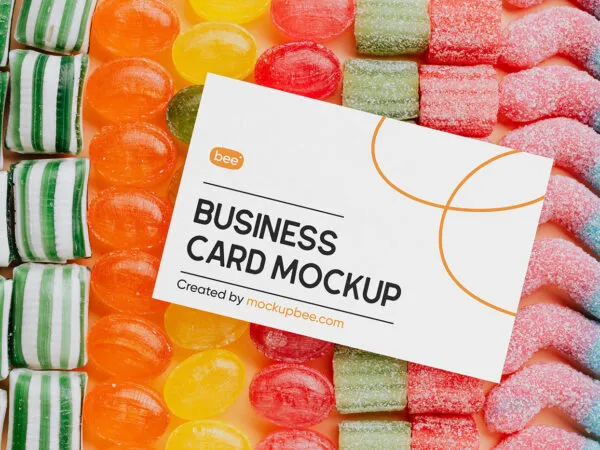 Top View of Business Card Mockup on Candies 1