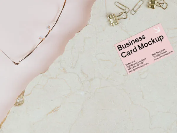 Top View of Business Card Mockup on Marble 1