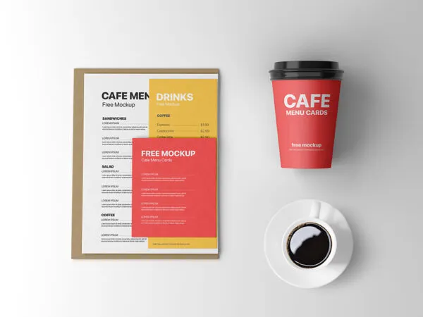 Top View of Cafe Menu Card Mockup and Coffee Cup 1