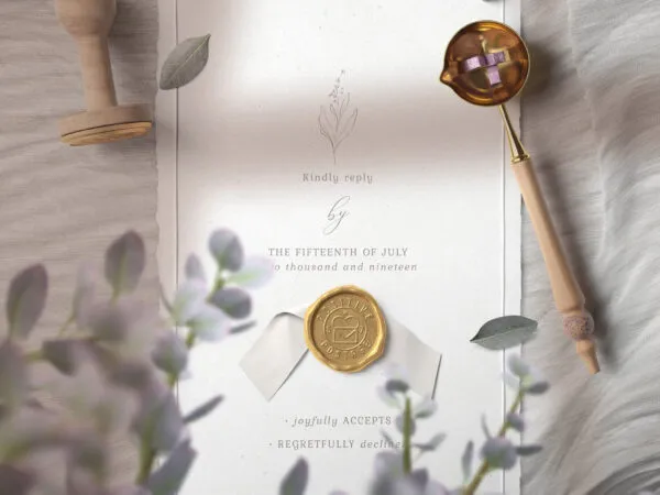 Top View of Card Mockup with Wax Seal on Cloth 1