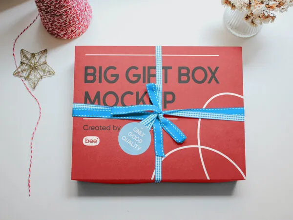 Top View of Christmas Gift Box Mockup 1