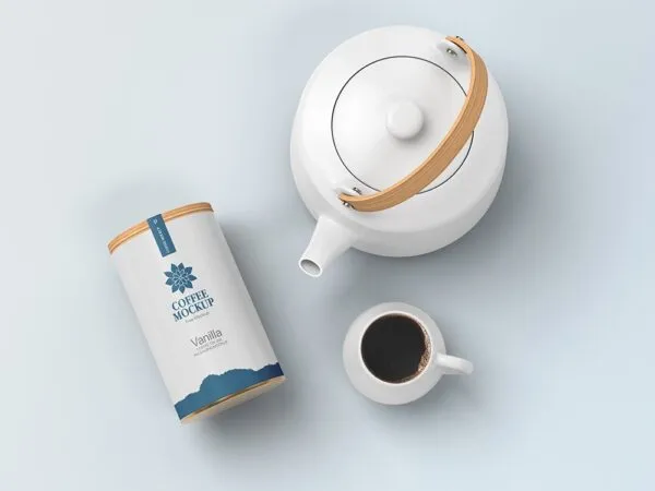 Top View of Coffee Tin Jar Packaging Mockup 1