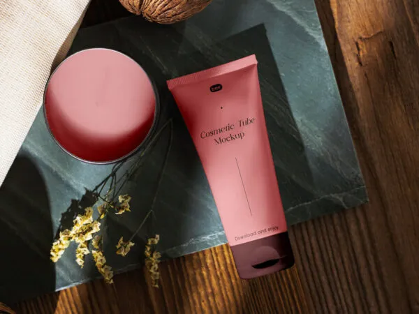 Top View of Cosmetic Tube Mockup with Candle 1